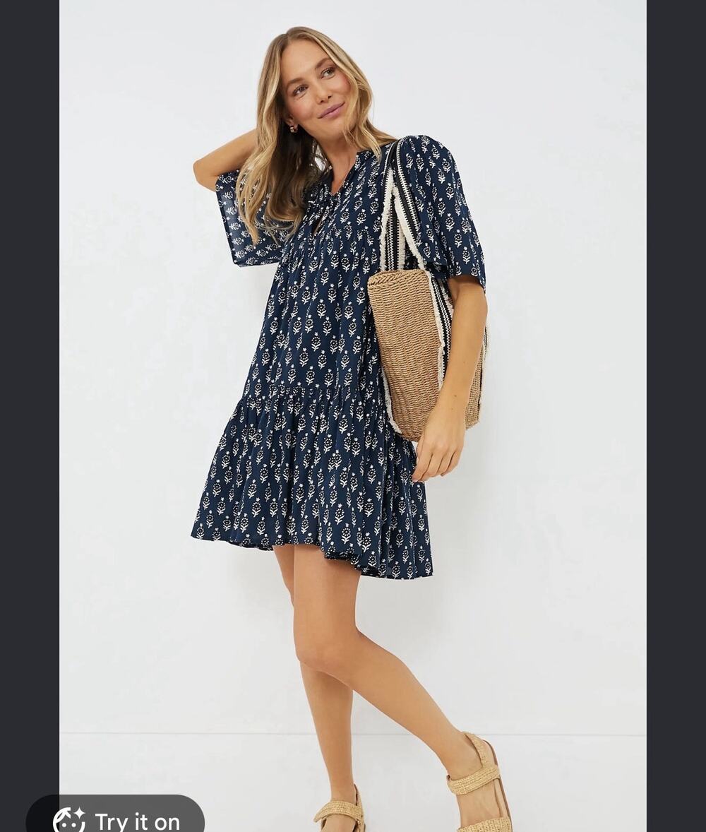 Emerson Fry Isla Dress Womens XS/S Marguerite Blue Organic Cotton Mini Babydoll
